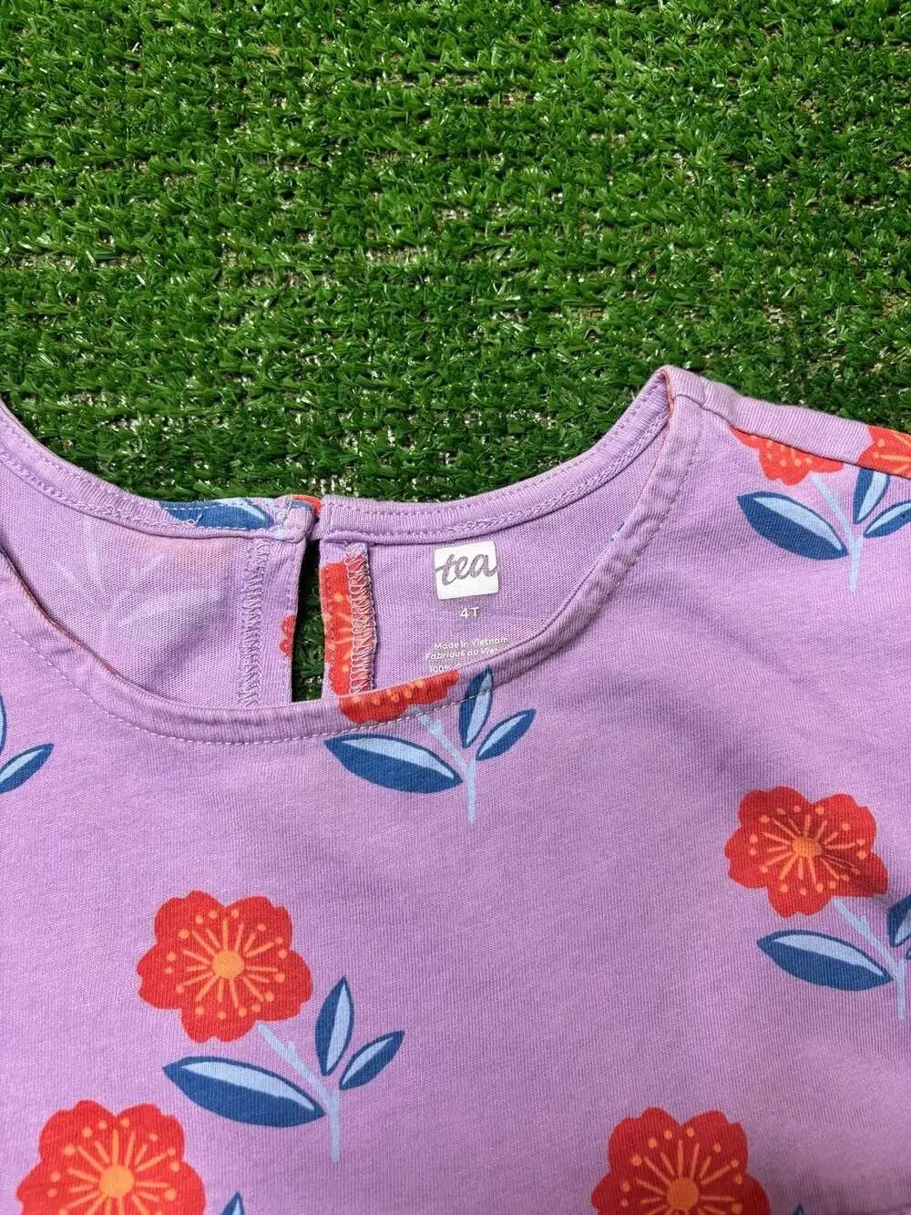 Tea Collection Purple Floral Red Flower Print Dress Size 4T